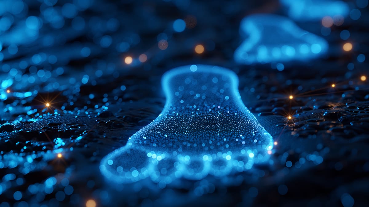 A digital footprint made of binary code.